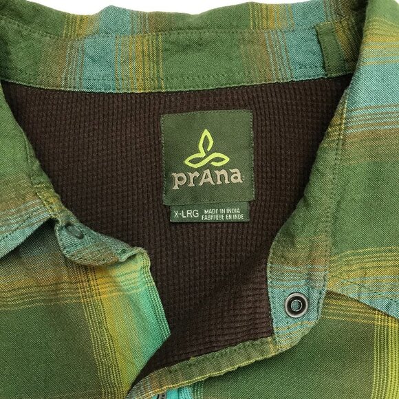 Prana Men XL 100% Organic Cotton Green Multi-Color Plaid Shirt - Picture 6 of 9